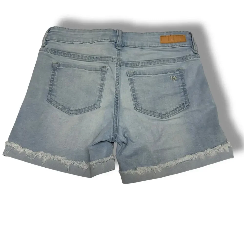 Justice Girls Denim Jean Midi Shorts Light Wash Cuffed Size 12‎